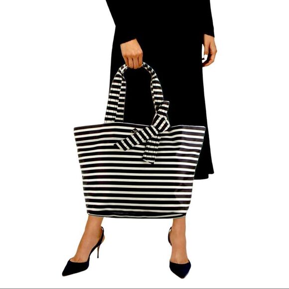 KATE SPADE NEW YORKBarbara Flatiron Nylon Bag Black White Stripe - Picture 1 of 13